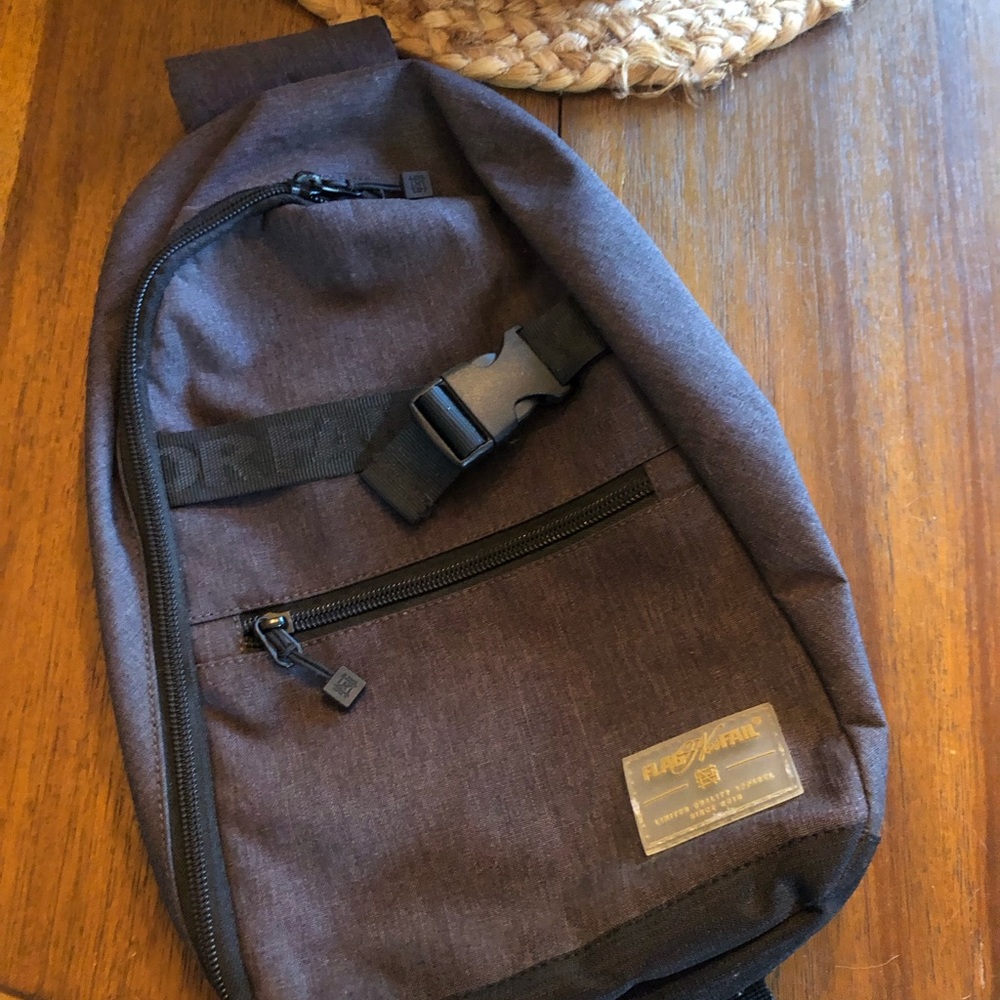 flag nor fail Grey and Black Men’s Belt Sling Bag with Black Buckle